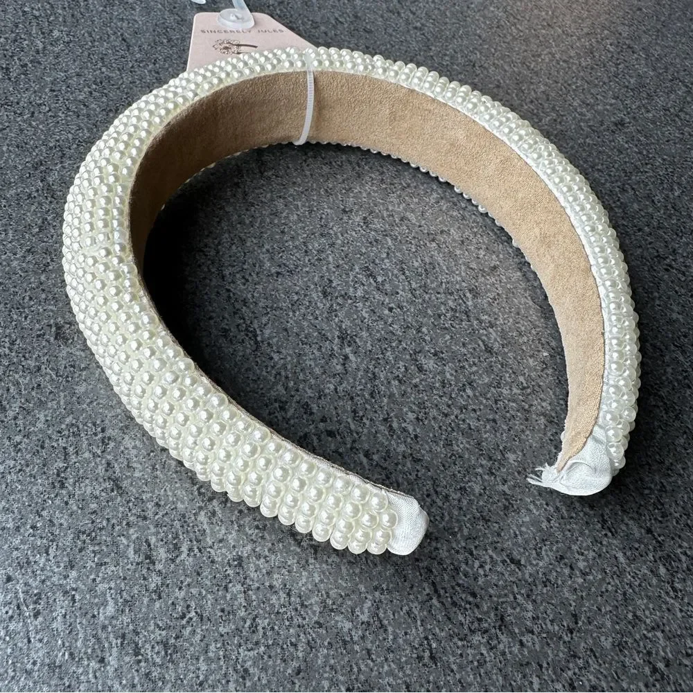 NWT Sincerely Jules Cream Off-White Faux Pearl Puffed Chunky Headband